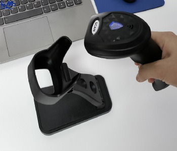 2D Wireless Barcode Scanner with Auto-Sensing Stand,Putting on Stand to Scan Automatically Sense Scanning Barcode Scanner with Battery Level Indicator and Multiple Scanner to One Receiver