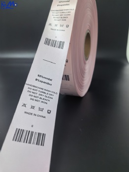 Custom Logo Printed Washing Care Label for T-Shirt Garment Satin Ribbon pink color