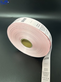 Custom Logo Printed Washing Care Label for T-Shirt Garment Satin Ribbon pink color