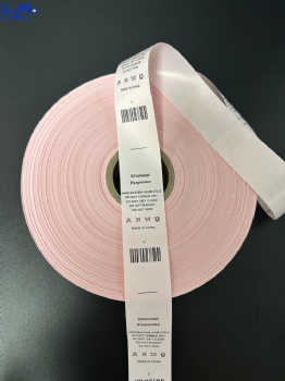 Custom Logo Printed Washing Care Label for T-Shirt Garment Satin Ribbon pink color