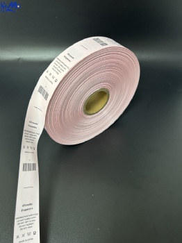 Custom Logo Printed Washing Care Label for T-Shirt Garment Satin Ribbon pink color
